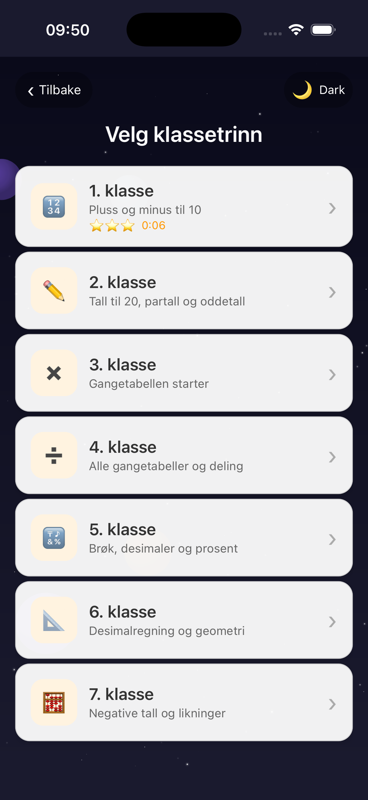 Math grade selection